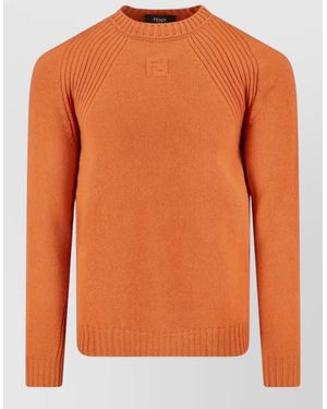 Fendi Knit Pullover Crew Neck Raglan Sleeves - Orange