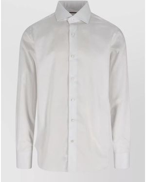 Barba Napoli Casual Shirt Long Sleeves Cuffed Cuffs - White