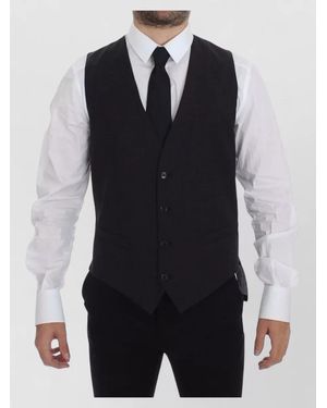 Dolce & Gabbana Slim Fit Button Front Formal Vest - Blue