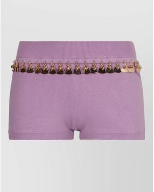 Rabanne Knit Shorts Stretch Fit Embellished Sequins - Purple