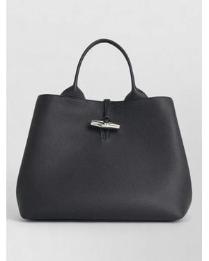 Longchamp Leather Tote Bag L Le Roseau Handle - Black