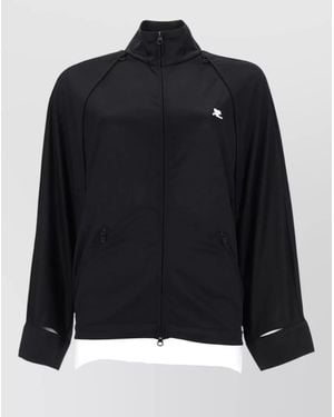 Courreges High Collar Coat Elastic Hem Pockets - Black