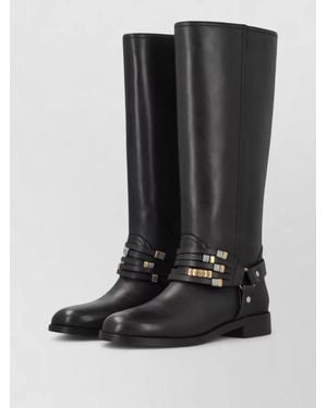 Pinko Knee High Ankle Boots Block Heel Design - Black