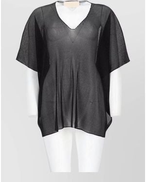 Circus Hotel V Neckline Sheer Beachwear Loose Top - Black