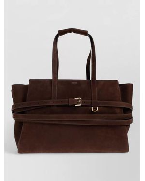 Moschino Leather Tote Bag Double Handle Strap - Brown