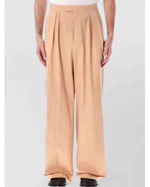 Dries Van Noten High Rise Pleated Poplin Wide Trousers - Natural