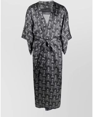 OZWALD BOATENG Silk Long Kimono Coat Open Front - Gray