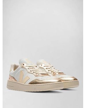 Veja Leather Appliquéd Low-Top Trainers - Natural