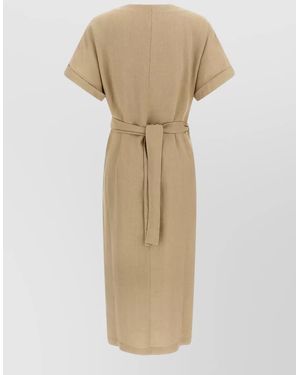 Brunello Cucinelli Short Sleeve Belted Wrap Dress V Neckline - Natural