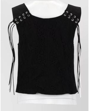 Our Legacy Lace Grommet Fringe Tailored Sleeveless Gilet - Black