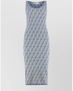 Fendi Jacquard Scoop Neck Bodycon Dress - Blue