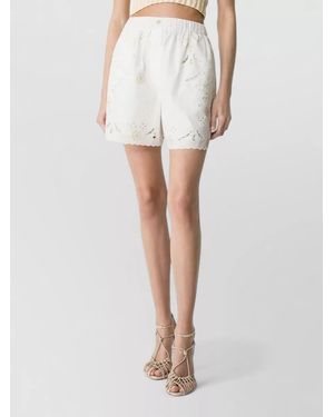forte_forte Cotton Shorts Eyelet Embroidery Scalloped Hem - White