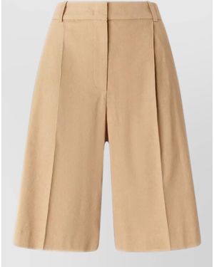 Pinko Tailored Shorts Belt Loops Pockets Pleats - Natural