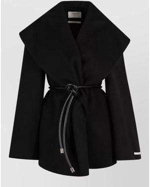 Sportmax Wool Cape Belt Long Sleeves Collar - Black