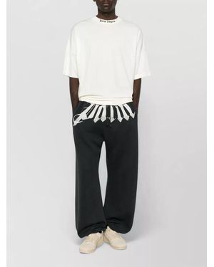 Palm Angels Cotton Logo Print Wide Leg Joggers - White