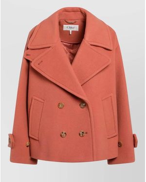 Chloé Double Breasted Jacket Buttoned Cuffs Pockets Lapels - Orange