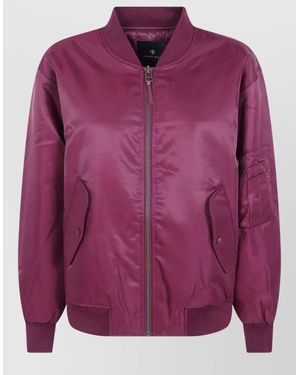 Anine Bing Leon Bomber Jacket Ribbed Cuffs Hem Pockets - Pink