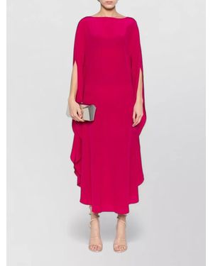 Gianluca Capannolo Silk Midi Dress Cape Sleeves Draped Slit - Pink