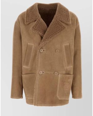 Fendi Camel Shearling Double-Breasted Jacket - Brown
