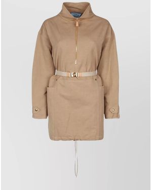 Prada Linen-Blend Dress - Natural