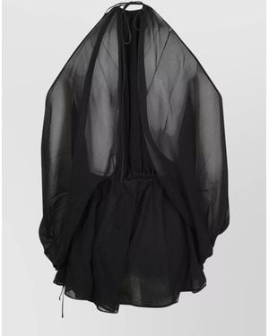 ANDAMANE Silk Off-The-Shoulder Puff-Sleeve Playsuit - Grey