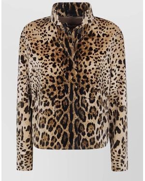Max Mara Leopard Velvet High Collar Jacket - Multicolor