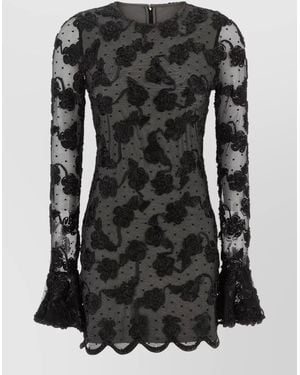 ROTATE BIRGER CHRISTENSEN Floral-Appliqué Mesh Mini Dress - Black
