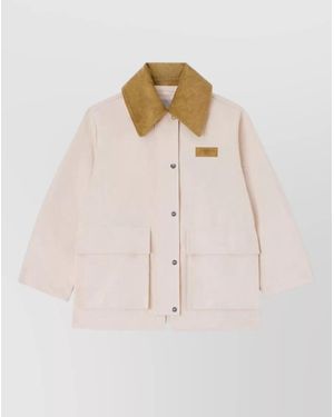 Ganni Short Twill Jacket Long Sleeves Corduroy Collar - Pink