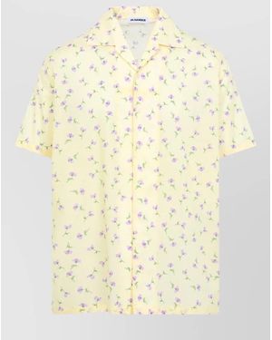 Jil Sander Short Sleeve Shirt Floral Pattern Spread Collar - Natural