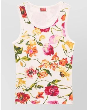 KENZO Ribbed Floral-Print Tank Top - Grey