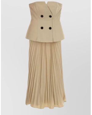 Self-Portrait Stretch Gabardine Evening Dress - Natural