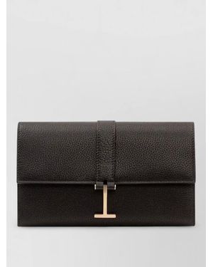 Tom Ford Leather Wallet Crossbody Bag Adjustable Strap - Black