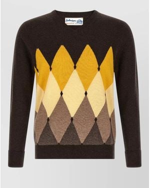 Ballantyne Cashmere V-Neck Regular-Fit Diamond-Intarsia Sweater - Black