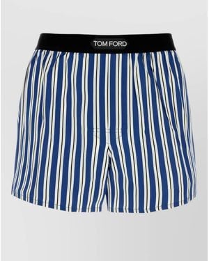Tom Ford Stretch Satin Boxer Striped Elastic Waistband - Blue