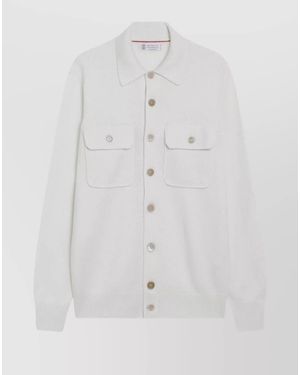 Brunello Cucinelli Cashmere Cardigan With Chest Pockets And Long Sleeves - White