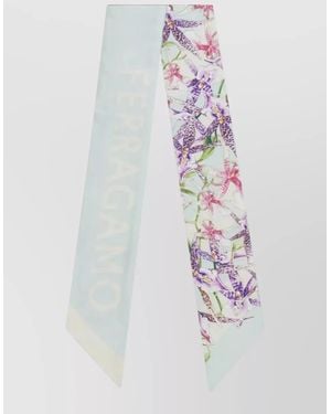 Ferragamo Gaia Floral Silk Rectangular Bandeau Scarf - White