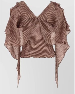 Kiko Kostadinov Plexus Cropped Striped Sheer Blouse Top - Brown
