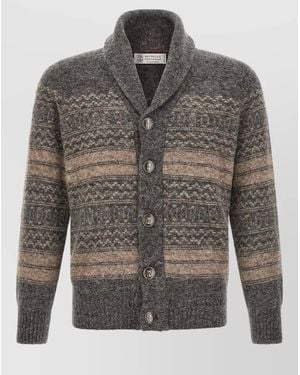 Brunello Cucinelli Nordic Jacquard Shawl Neck Knit Cardigan - Gray