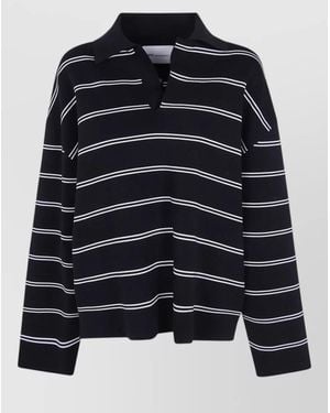 Ami Paris Striped Long-Sleeve Polo Top - Black