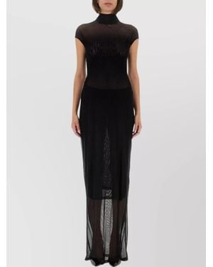Jean Paul Gaultier Logo-Print Mesh High-Neck Short-Sleeve Maxi Dress - Black