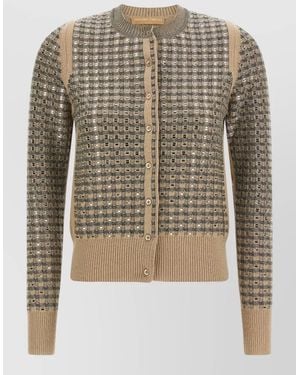 Ermanno Scervino Cashmere-Blend Checked Crystal-Embellished Cardigan - Multicolor