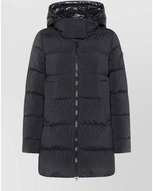 Peuterey Hood Long Length Quilted Jacket Side Pockets - Black