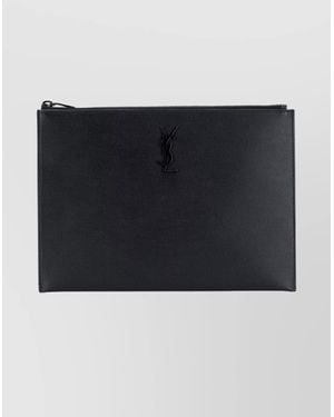 Saint Laurent Rectangular Pebbled Leather Clutch Bag - Black