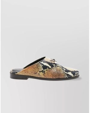 McQueen Snake Print Flat Sole Mules With-Tone Hardware - Metallic