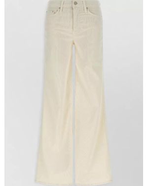 Mother Cotton Mid-Rise Corduroy Flared Wide-Leg Pants - Natural