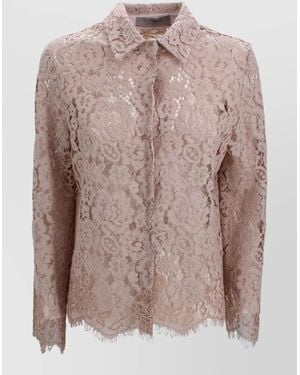 D.exterior Lace Shirt Featuring Pointed Collar Design - Brown