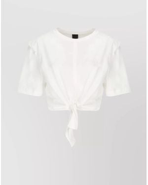 Pinko Fringed Front Round Neck Cotton T-Shirt - White
