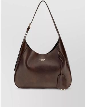 Prada Medium Leather Tote Bag - Brown