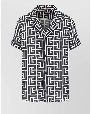 Balmain Monogram Print Relaxed Fit Short Sleeve Pyjama Shirt - Black