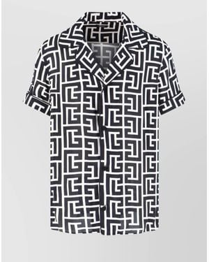 Balmain Monogram Print Relaxed Fit Short Sleeve Pyjama Shirt - Black
